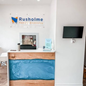 reception area with our logo on the wall